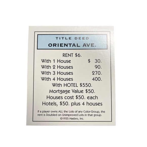 Monopoly Classic Oriental Ave Property Title Deed Card Replacement u - Picture 1 of 5